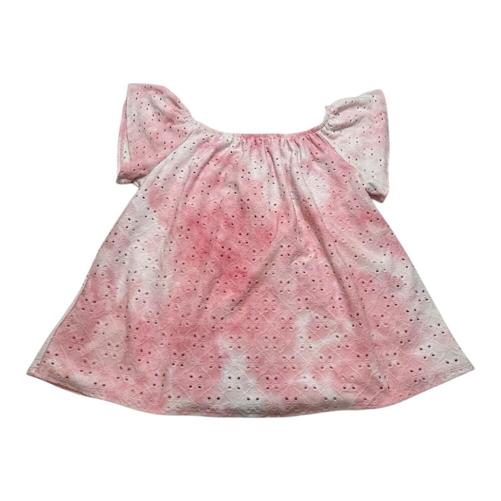 K & C Sz S Pink White Tie Dye Off Shoulder Short Sleeve Embroidered Cottagecore